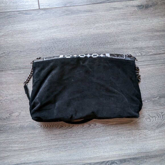 Zara Black Suede Leather Handbag Clutch Embellished Metal Like New Purse - Picture 6 of 9